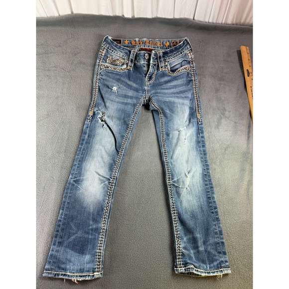 Rock Revival Other - Rock Revival Elvina straight jeans Size 24 denim heavy stitching distress